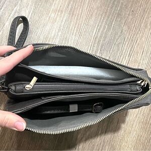 NEW NWT Empire Dark Gray Faux Leather Clutch Crossbody Purse Double Zip
